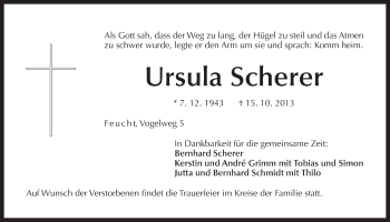 Traueranzeige von Ursula Scherer von Der Bote