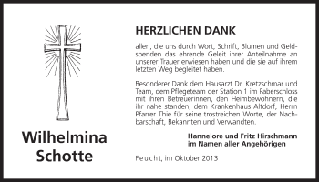 Traueranzeige von Wilhelmina Schotte von Der Bote