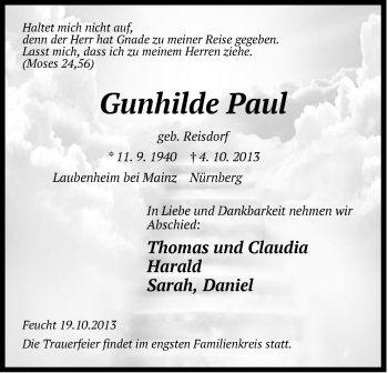 Traueranzeige von Gunhilde Paul von Der Bote