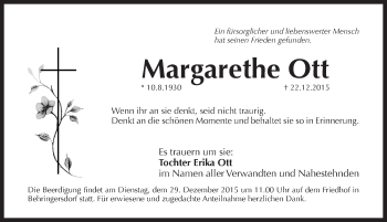 Traueranzeige von Margarethe Ott von Pegnitz-Zeitung