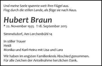 Traueranzeige von Hubert Braun von Pegnitz-Zeitung
