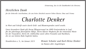 Traueranzeige von Charlotte Denker von Pegnitz-Zeitung