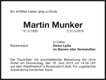 Traueranzeige von Martin Munker von Pegnitz-Zeitung