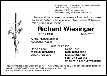 Traueranzeige von Richard Wiesinger von Hersbrucker Zeitung