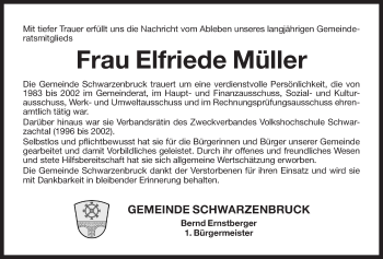 Traueranzeige von Elfriede Müller von Der Bote