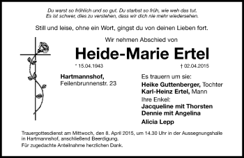 Traueranzeige von Heide-Marie Ertel von Hersbrucker Zeitung