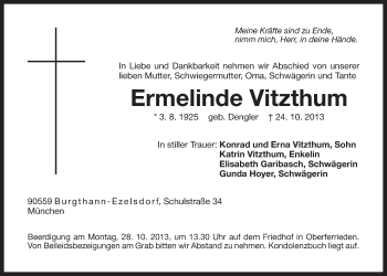 Traueranzeige von Ermelinde Vitzthum von Der Bote