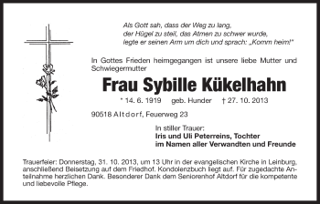 Traueranzeige von Sybille Kükelhahn von Der Bote
