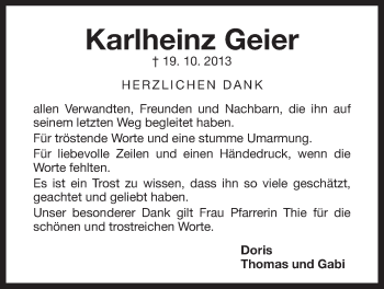 Traueranzeige von Karlheinz Geier von Der Bote