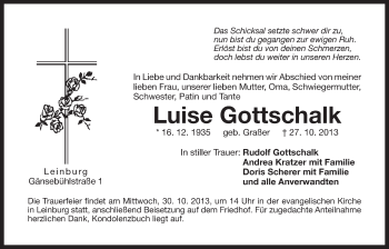 Traueranzeige von Luise Gottschalk von Der Bote