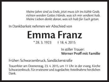 Traueranzeige von Emma Franz von Der Bote