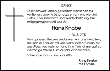 Traueranzeige von Hans Knabe von Der Bote