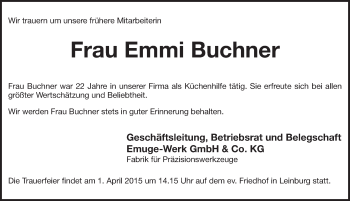 Traueranzeige von Emmi Buchner von Pegnitz-Zeitung