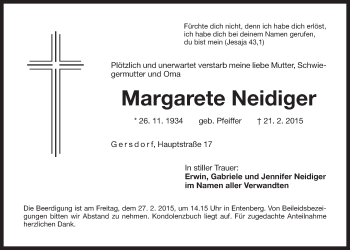 Traueranzeige von Margarete Neidiger von Der Bote
