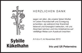 Traueranzeige von Sybille Kükelhahn von Der Bote
