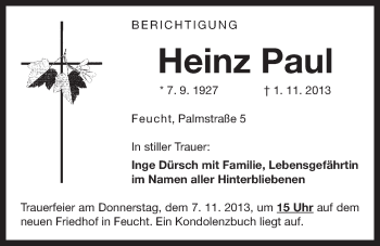 Traueranzeige von Heinz Paul von Der Bote