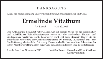 Traueranzeige von Ermelinde Vitzthum von Der Bote