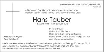 Traueranzeige von Hans Tauber von Hersbrucker Zeitung