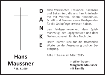 Traueranzeige von Hans Maussner von Der Bote