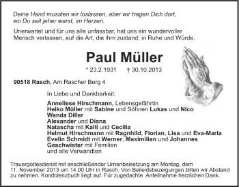 Traueranzeige von Paul Müller von Der Bote