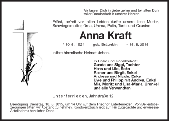Traueranzeige von Anna Kraft von Der Bote