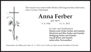 Traueranzeige von Anna Ferber von Der Bote