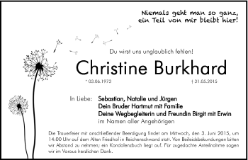 Traueranzeige von Christine Burkhard von Hersbrucker Zeitung