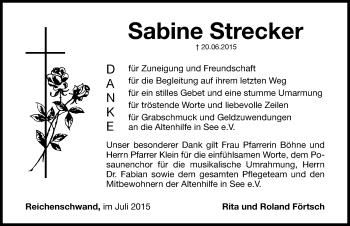 Traueranzeige von Sabine Strecker von Hersbrucker Zeitung