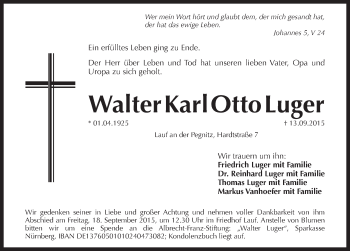 Traueranzeige von Walter Karl Otto Luger von Pegnitz-Zeitung