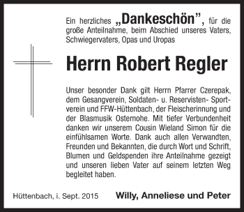 Traueranzeige von Robert Regler von Pegnitz-Zeitung