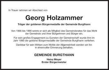 Traueranzeige von Georg Holzammer von Der Bote