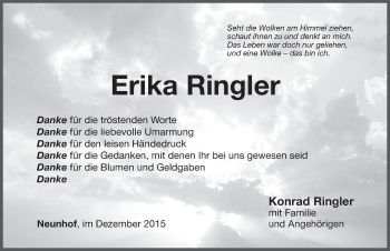 Traueranzeige von Erika Ringler von Hersbrucker Zeitung