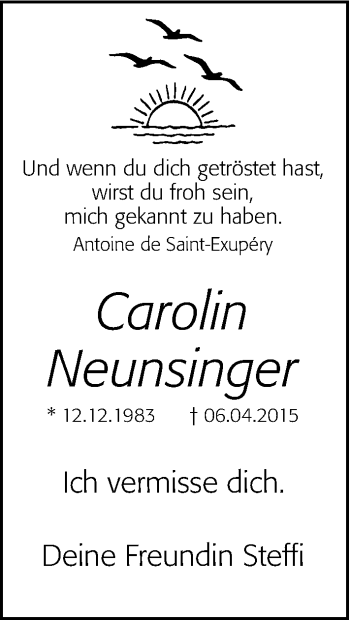 Traueranzeige von Carolin Neunsinger von Hersbrucker Zeitung