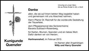 Traueranzeige von Kunigunde Quenzler von Hersbrucker Zeitung