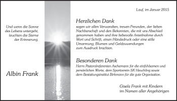 Traueranzeige von Albin Frank von Pegnitz-Zeitung