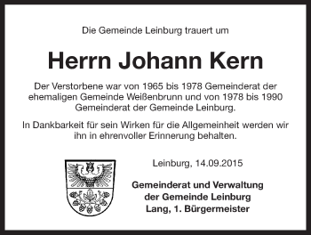 Traueranzeige von Johann Kern von Der Bote