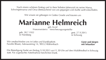 Traueranzeige von Marianne Helmreich von Pegnitz-Zeitung