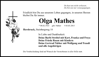 Traueranzeige von Olga Mathes von Hersbrucker Zeitung