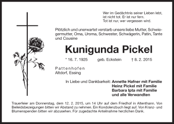 Traueranzeige von Kunigunda Pickel von Der Bote