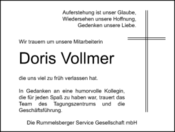 Traueranzeige von Doris Vollmer von Der Bote
