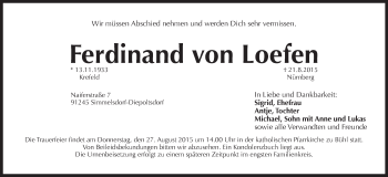 Traueranzeige von Ferdinand von Loefen von Pegnitz-Zeitung