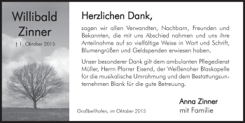 Traueranzeige von Willibald Zinner von Pegnitz-Zeitung