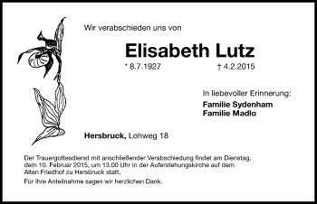 Traueranzeige von Elisabeth Lutz von Hersbrucker Zeitung