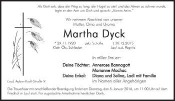 Traueranzeige von Martha Dyck von Pegnitz-Zeitung