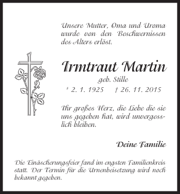 Traueranzeige von Irmtraut Martin von Der Bote