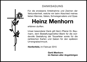 Traueranzeige von Heinz Menhorn von Hersbrucker Zeitung