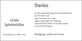 Traueranzeige von Linda Splettstößer von Pegnitz-Zeitung
