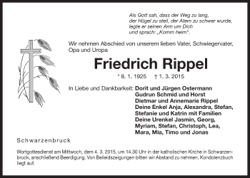 Traueranzeige von Friederich Rippel von Der Bote