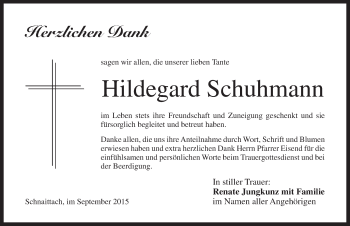 Traueranzeige von Hildegard Schuhmann von Pegnitz-Zeitung
