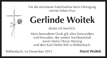 Traueranzeige von Gerlinde Woitek von Pegnitz-Zeitung